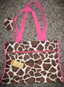 Ladies Giraffe Print Tote Handbag w/ Change Purse Pink Ladies Giraffe Print Tote Handbag w/ Change Purse Pink